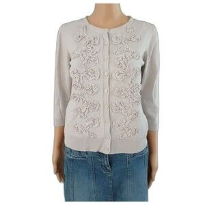 Silk Blend Top Button Up Floral Appliqué Cardigan Women Med - Small Fixable Flaw